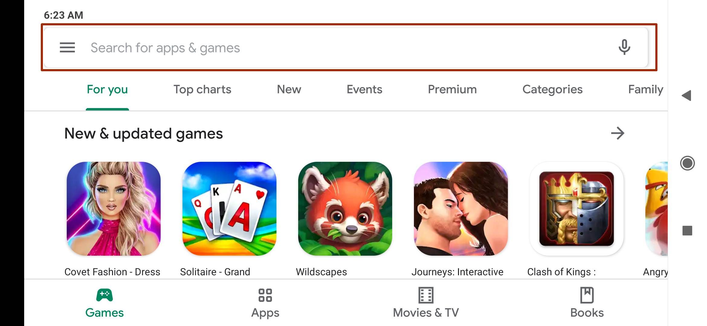 Google Play Store search