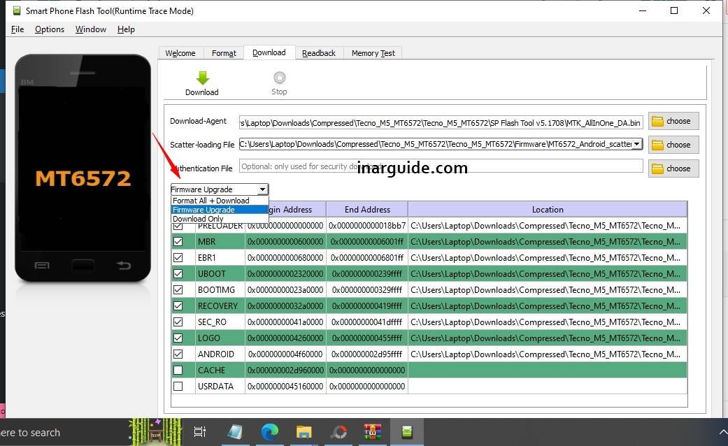 Firmware Update on SP Flash Tool