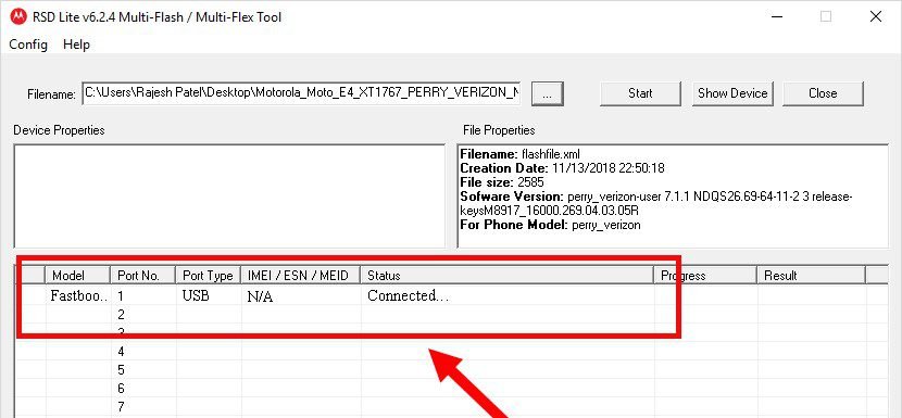 Device added on RSD Lite