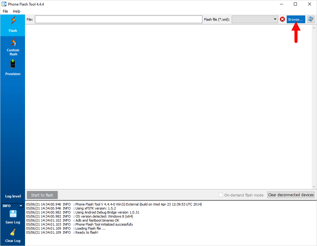 Browse locates the firmware file